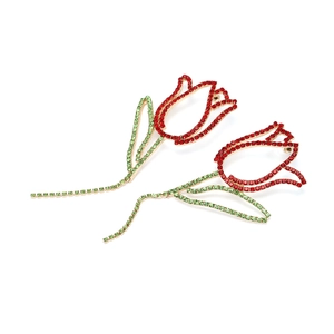 Boucles d'oreilles tulipes longues avec cristaux rouges et verts sur alliage d'or