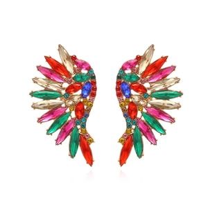 Angel Wing Statement Earrings Zinc Alloy Rhinestone Marquise Cut Exaggerated Glamorous Party Jewelry For Women