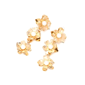Elegant gold multi-layered flower drop earrings with white pearls for women