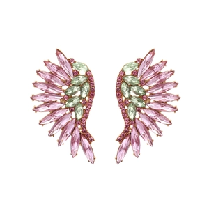 Elegant wing-shaped stud earrings with colorful crystals and gold-plated alloy