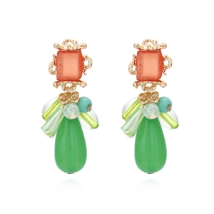 Vintage Teardrop Dangle Earrings For Women Alloy Resin Beaded Multi Layer Bohemia Style Elegant Statement Jewelry