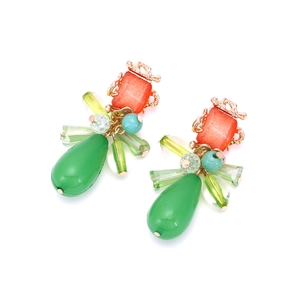 Elegant multi-layer colorful beaded teardrop earrings with gold filigree accents