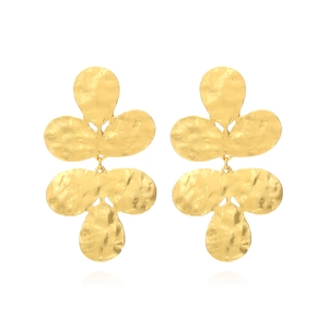 Boucles D'oreilles Pendantes Feuille Martelée Alliage De Zinc Trèfle Superposé Bijoux Vintage Pour Femmes