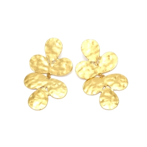 Boucles d'oreilles feuilles dorées double couche avec texture martelée élégante