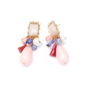 Elegant multi-layered teardrop earrings with colorful beads and white pearls for women