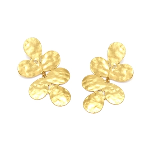 Boucles d'oreilles feuilles dorées à double couche avec finition martelée texturée