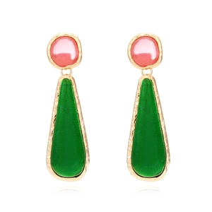 Vintage Pink Green Resin Drop Earrings Retro Geometric Hammered Alloy Dangle Jewelry Fashion For Women