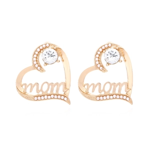 Boucles D'oreilles Cœur Alliage Künstliche Perle Fantaisie Strass Design Lettre MOM Cadeau Fête Des Mères Mode Luxe Pour Femmes