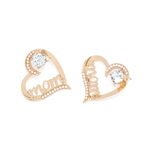 Boucles d'oreilles cœur dorées avec perles et lettrage MOM pour fête des mères