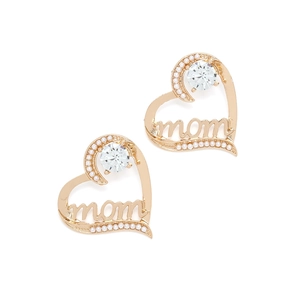 Boucles d'oreilles cœur dorées avec lettres MOM, perles et cristal central