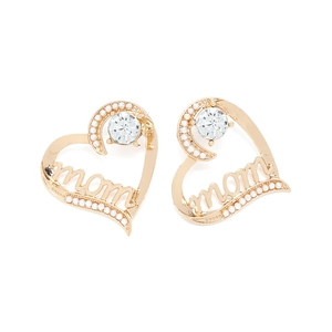 Boucles d'oreilles cœur MOM dorées de luxe avec perles et strass pour cadeau de fête des mères