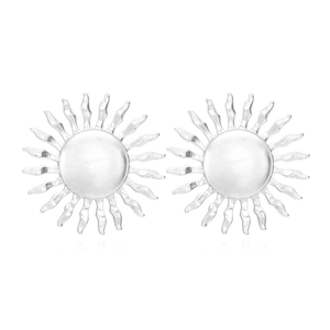 Modern silver sunflower stud earrings with retro sunburst geometric radiating design