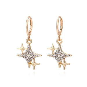 Star Hoop Earrings Alloy Gold Plated With Rhinestone Elegant Minimalist Starburst Dangle Drop Earrings For Women
