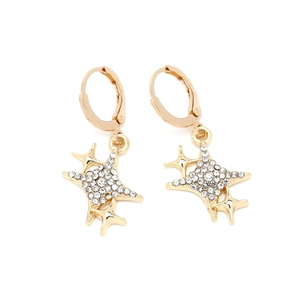 Elegant gold octagonal star earrings featuring sparkling white zircon micro-paving stones