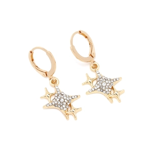 Sparkling gold star hoop earrings with clear rhinestones for a minimalist trendy look