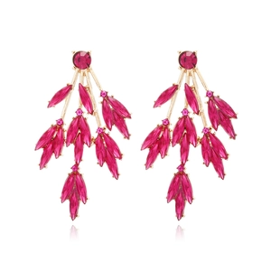 Boucles d'oreilles feuilles évidées chic en alliage doré et cristaux roses