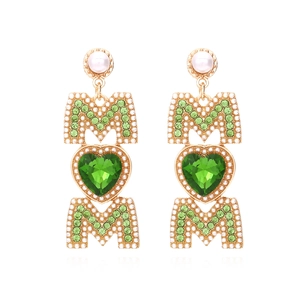 Boucles D Oreilles Pendantes Maman Coeur Lettre Alliage Zinc Strass Imitation Künstliche Perle Verticale Cadeau Fête Des Mères Élégant Femmes