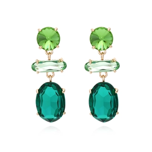 Vintage Gradient Glass Crystal Dangle Earrings For Women Luxury Three Tier Geometric Drop Earpieces Elegant Party Jewelry