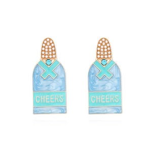 Boucles D'oreilles En Forme De Bouteille De Champagne Avec Émail Künstliche Perles D'imitation Strass Lettre Cheers Bijoux