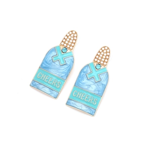 Boucles d'oreilles bouteille de champagne bleu clair avec perles et Cheers