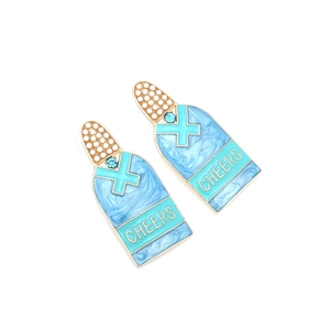 Boucles d'oreilles bouteille de vin en alliage avec émail bleu clair, perles et Cheers