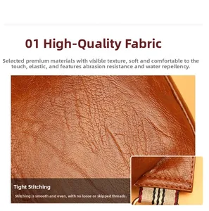 Detail of durable brown leather bag showing water-resistant texture and tight stitching