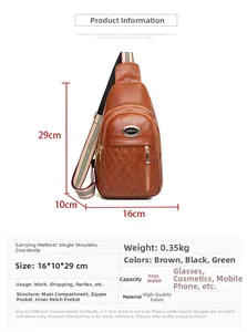 Detailed size chart of tan quilted crossbody bag with zipper and stitch details