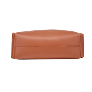 Minimalist caramel faux leather multi-piece shoulder bag with flat stitched base detail