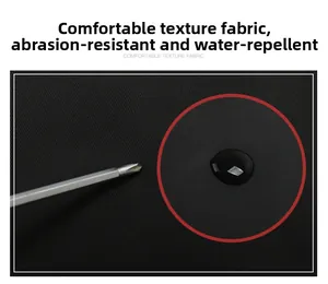 Detail showing water-resistant and scratch-proof texture of the black nylon tote bag