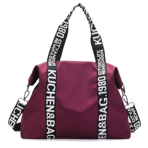 Large Capacity Waterproof Nylon Travel Bag Women Casual Tote Bag Letter Print Webbing Straps Fitness Shoulder Handbag