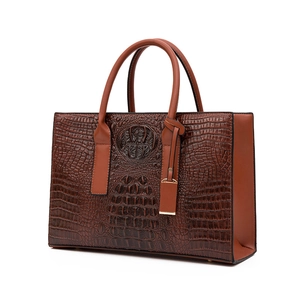 Sac à main fourre-tout pour femme en simili cuir marron avec motif crocodile et double anse