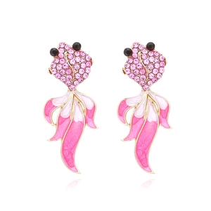 Boucles D Oreilles Poisson Rouge Alliage Émail Strass Rose Blanc Animal Dessin Animé Mode Pour Femmes