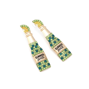 Sparkling crystal encrusted summer juice bottle earrings with lemon slice and enamel accents