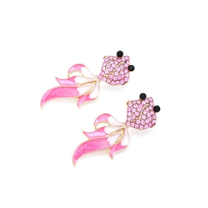 Boucles d'oreilles poisson rouge avec strass roses et émail dégradé en alliage doré