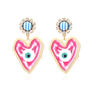 Statement Evil Eye Heart Drop Earrings Alloy Rhinestone Enamel Sunflower Vintage Bohemian Style Jewelry For Women