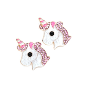 Boucles d'oreilles licorne mignonnes avec émail blanc et cristaux roses dorés