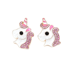 Boucles d'oreilles licorne mignonnes avec strass colorés et émail blanc pour femmes