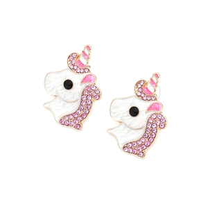 Boucles d'oreilles licorne avec cristaux roses et émail blanc pour jeunes filles