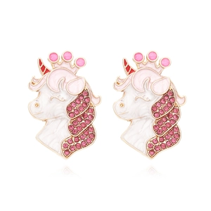 Boucles D'oreilles Licorne Couronne Dessin Animé Alliage Strass Émail Bijoux Pour Femmes Filles