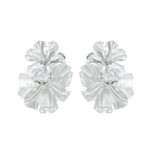 Polished silver leaf earrings with textured petals in a minimalist vintage metal design