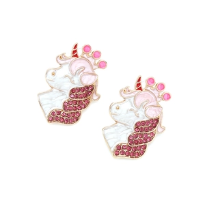 Boucles d'oreilles licorne avec cristaux roses et émail sur base dorée élégante