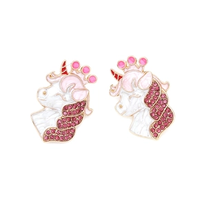 Boucles d'oreilles licorne avec strass roses et couronne dorée pour filles