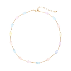Handmade Flower Pendant Necklace With Resin Beads And Gold Color Metal Tubes Chic Colorful Jewelry For Women