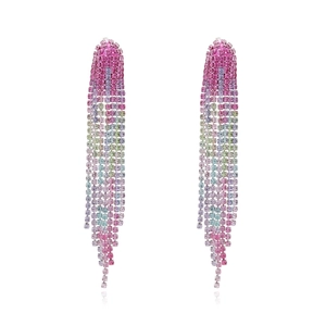Colorful Gradient Rhinestone Long Tassel Earrings Luxury Fashion Metal Claw Chain Dangle Ear Jewelry For Women