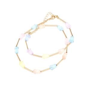Minimalist beaded necklace with gold metal tubes and colorful resin tulip beads
