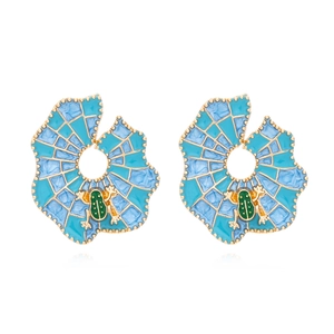 Creative Lotus Leaf Frog Stud Earrings Enamel Alloy Drip Oil Grid Texture Animal Theme Jewelry For Women