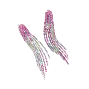 Luxurious rainbow gradient tassel earrings with full crystal rhinestones for women