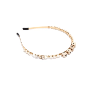 Serre-tête bohème doré avec perles MAMA en bois et pierres blanches sur fond blanc