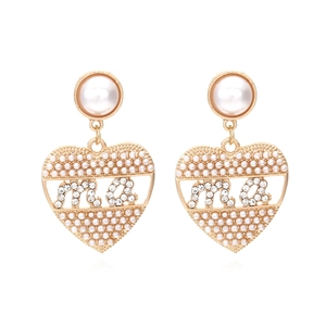 Boucles D'oreilles Pendantes Coeur Alliage Imitation Künstliche Perle Strass Coloré Design Lettre Fête Des Mères Bijoux Mode Femmes