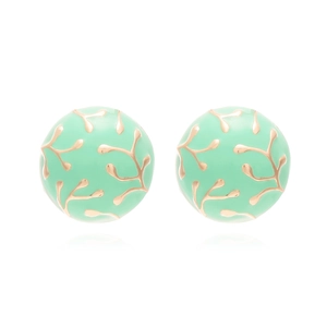 Round Stud Earrings Alloy Enamel Mint Green Vintage Court Style Branch Texture Elegant Floral Design Jewelry For Women